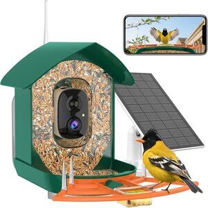 Bird Feeder with Camera,WiFi Smart Bird House with Cam Solar Powered for Outd...